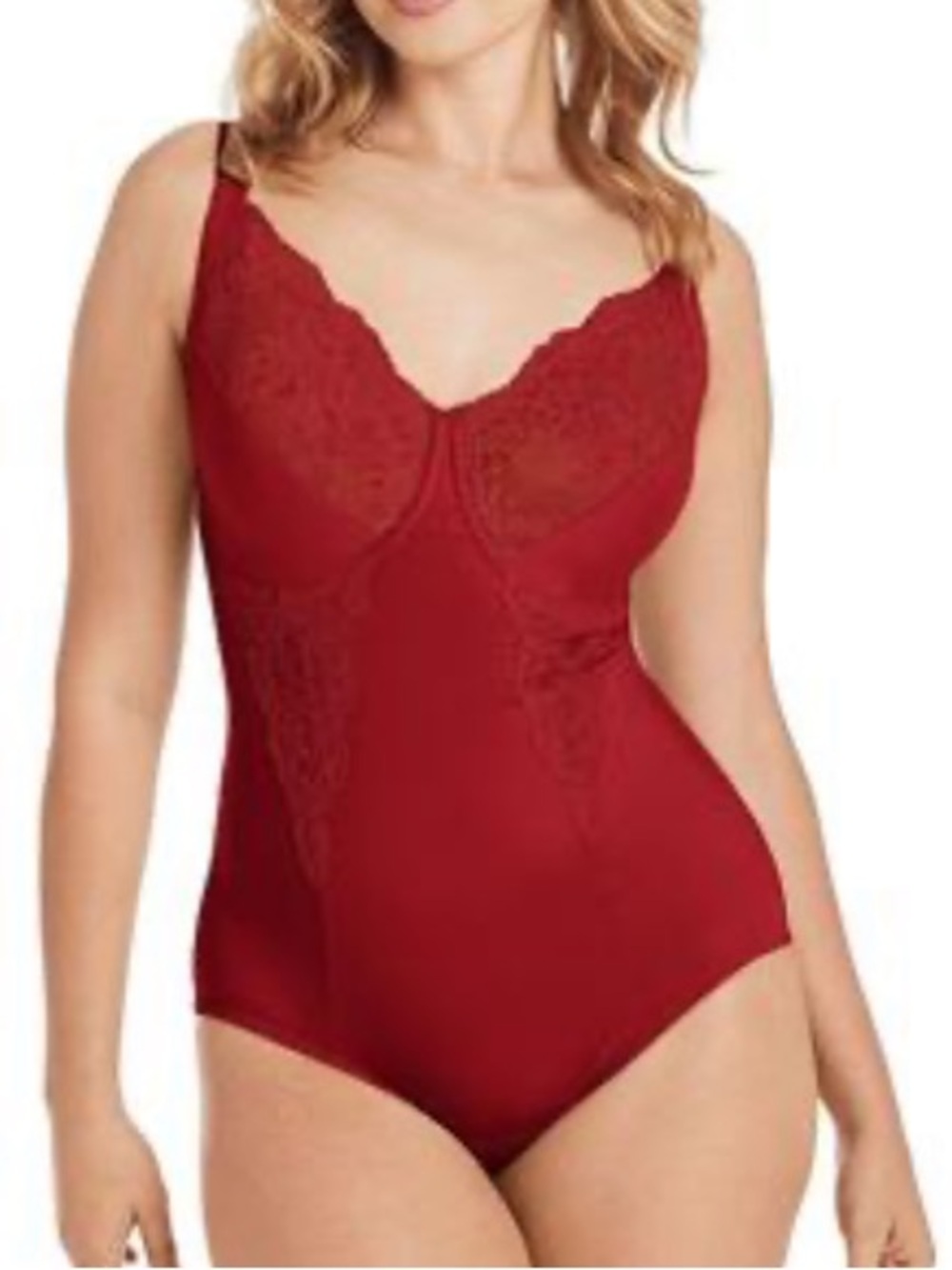 Maidenform Lace-Trim w/Built In Bra Body Shaper, Red, Size: 38D